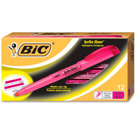 Bic Corporation BL11PK Bic® Brite Liner Highlighter with Pocket Clip, Chisel Tip, Pink Ink, Dozen image.