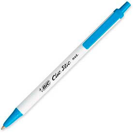 Bic Corporation CSM11BE Bic® Clic Stic Ballpoint Retractable Pen, Medium, White Barrel, Blue Ink, Dozen image.