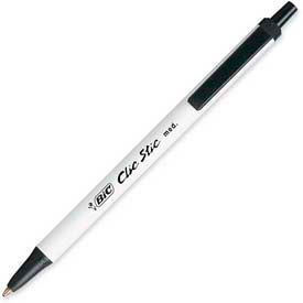 Bic Corporation CSM11BK Bic® Clic Stic Ballpoint Retractable Pen, Medium, White Barrel, Black Ink, Dozen image.