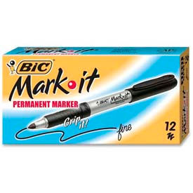 Bic Corporation GPM11BK Bic® Mark-It Permanent Marker, Rubber Grip, Fine Point, Black Ink, Dozen image.