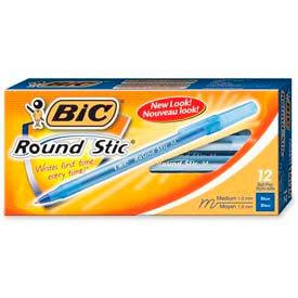 Bic Corporation GSM11BE Bic® Round Stic Ballpoint Pen, Medium, Blue Ink, Dozen image.