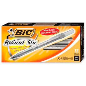 Bic Corporation GSM11BK Bic® Round Stic Ballpoint Pen, Medium, Black Ink, Dozen image.
