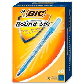 Bic Corporation GSM609BE Bic® Round Stic Ballpoint Pen, Medium, Blue Ink, 60/Box image.