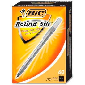 Bic Corporation GSM609BK Bic® Round Stic Ballpoint Pen, Medium, Black Ink, 60/Box image.