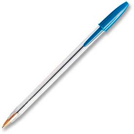 Bic Corporation MS11BE Bic® Cristal Ballpoint Stick Pen, Medium, Clear Barrel, Blue Ink, Dozen image.