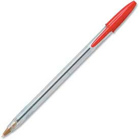 Bic Corporation MS11RD Bic® Cristal Ballpoint Stick Pen, Medium, Clear Barrel, Red Ink, Dozen image.