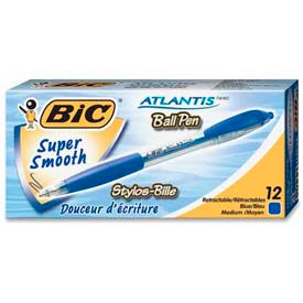 Bic Corporation VCG11BE Bic® Atlantis Ballpoint Retractable Pen, Medium, Blue Barrel/Ink, Dozen image.