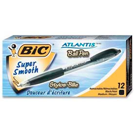 Bic Corporation VCG11BK Bic® Atlantis Ballpoint Retractable Pen, Medium, Black Barrel/Ink, Dozen image.