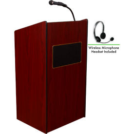 National Public Seating 6010-MY/LWM-7 Oklahoma Sound Aristocrat Sound Podium / Lectern w / Headset Wireless Mic, Mahogany image.