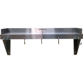 Stainless Steel Janitorial Shelf with 2 Mop Holders & 3 Hooks, 24"W x 8"D x 9-1/2"H, Silver view 2