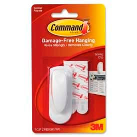 3M Command Spring Clip with Adhesive Strips, White, 1 Pack