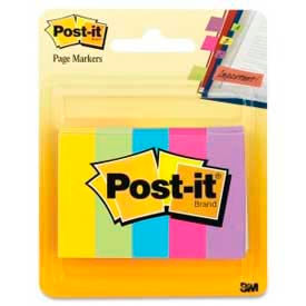 3M 6705AU Post-it® Page Markers, 1/2" x 2", Assorted Ultra, 100 Flags/Pad, 5 Pads/Pack image.