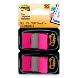 3M 680BP2 Post-it® Flags, 1" Wide, Bright Pink, 50 Flags/Dispenser, 2 Dispensers/Pack image.