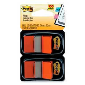 3M 680OE2 Post-it® Flags, 1" Wide, Orange, 50 Flags/Dispenser, 2 Dispensers/Pack image.
