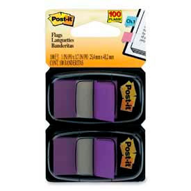 3M 680PU2 Post-it® Flags, 1" Wide, Purple, 50 Flags/Dispenser, 2 Dispensers/Pack image.