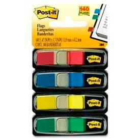 3M 6834 Post-it® Flags, 1/2" Wide, Primary Colors, 35 Flags/Dispenser, 4 Dispensers/Pack image.
