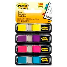 3M 6834AB Post-it® Flags, 1/2" Wide, Bright Colors, 35 Flags/Dispenser, 4 Dispensers/Pack image.