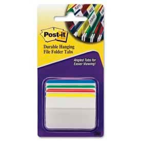 3M 686A1 Post-it® Durable Hanging File Folder Tabs, 2" Angled Lined, Primary Colors, 24 Tabs/Pack image.