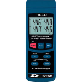 GLOBAL TEST SUPPLY LLC R2450SD Reed Instruments Data Logging Thermometer, 4-Ch Thermocouple, 2-Ch Rtd image.