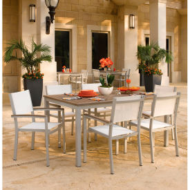 Oxford Garden® Travira 63" Rectangular Dining Set 6 Armchairs Natural Sling/Vintage Top 