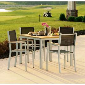 Oxford Garden® Travira 40" Square Dining Set 4 Armchairs Black Sling/Natural Top 