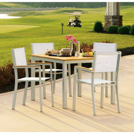 Oxford Garden® Travira 40" Square Dining Set 4 Armchairs Natural Sling/Top 
