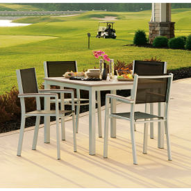 Oxford Garden® Travira 40" Square Dining Set 4 Armchairs Black Sling/Vintage Top 