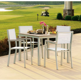 Oxford Garden® Travira 40" Square Dining Set 4 Armchairs Natural Sling/Vintage Top 