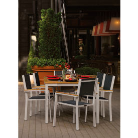 Oxford Garden® Travira 63" Rectangular Dining Set 6 Armchairs Black Sling/Natural Top 
