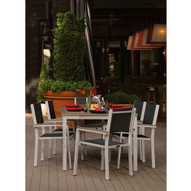 Oxford Garden® Travira 63" Rectangular Dining Set 6 Armchairs Black Sling/Vintage Top 