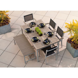 Oxford Garden® Travira 63" Rectangular Dining Set 4 Armchairs Black Sling/Vintage Top 