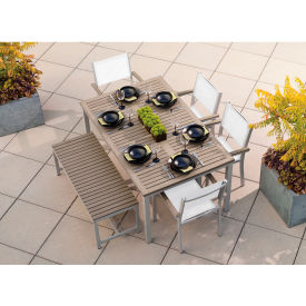 Oxford Garden® Travira 63" Rectangular Dining Set 4 Armchairs Natural Sling/Vintage Top 