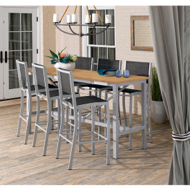 Oxford Garden® Travira 72-1/2" Rectangular Bar Table Set 6 Chairs Black Sling/Natural Top 