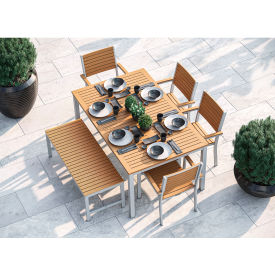 Oxford Garden® Travira 63" Rectangular Dining Set 4 Armchairs Natural Top/Seat/Back 