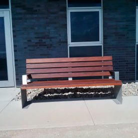 Inox 6' Bench with Back, Pau Lope Wood Slats, Stainless Steel view 2