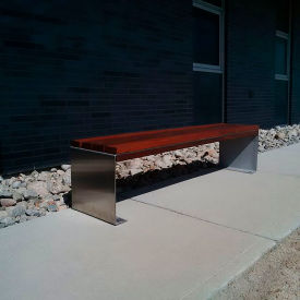 Inox 6' Backless Bench, Pau Lope Wood Slats, Stainless Steel view 2