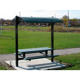 Dual Post Shelter with 6' Picnic Table, Square Perforation, Moss Green view 2
