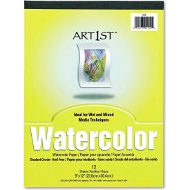 Pacon Corporation 4910 Pacon® Artist Watercolor Paper Pad 4910, 9" x 12", White, 12 Sheets/Pad image.