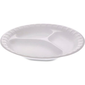 Pactiv Evergreen™ Placesetter Satin Foam Plate w/ 3 Compartment 9" Dia White Pack of 500