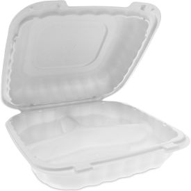 Pactiv Evergreen Microwavable MFPP Hinged Lid Container 3 Comp 8.31"x8.35"x3.1" White 200/CT