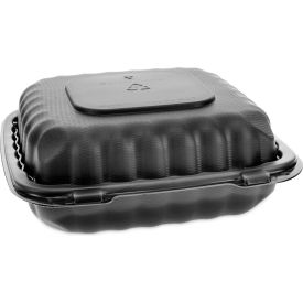 Pactiv Evergreen Microwavable MFPP Hinged Lid Container 8.31 x 8.35 x 3.1 Black Plastic 200/CT