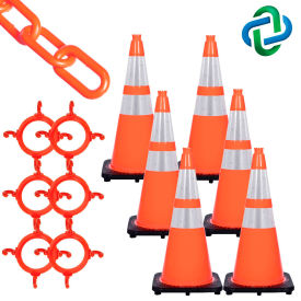 Mr. Chain 93280-6 Traffic Cone & Chain Kit with Reflective Collars, Traffic Orange, 93280-6