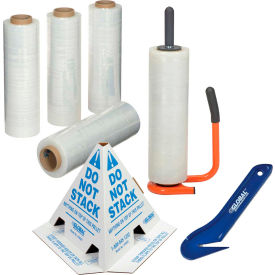 Pallet of Stretch Wrap, Film Cutters & Pallet Cones