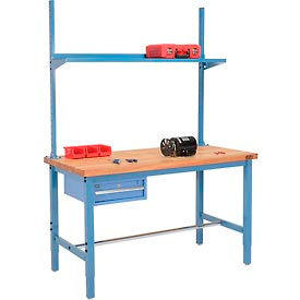 Global Industrial™ Pre-Configured Heavy Duty Height Adjustable Production Workbenches with Drawer, Uprights and Shelf