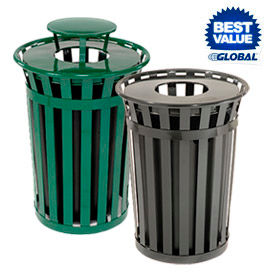 Global Industrial 24 Gallon Outdoor Metal Waste Receptacle Green