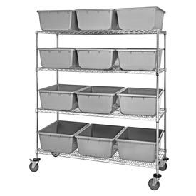 Chrome Wire Shelf Trucks With Cross Stack Tubs & Nesting Totes