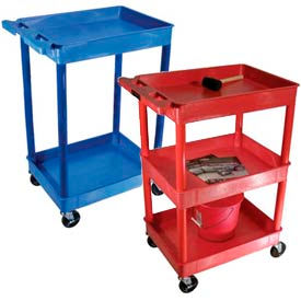Luxor® Colored Tray Shelf Plastic Utility Carts