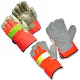 Hi-Vis Leather Palm Gloves