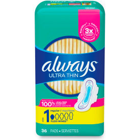 Always® Ultra Thin Pads with Wings Size 1 Regular Absorbency 36/Pack 6 Packs/Carton
