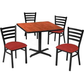 Phoenix Office Furn. 1393636FM001 Premier Hospitality 36" Square Table & Ladder Back Chair Set, Mahogany/Red Vinyl Chair image.